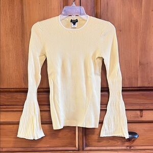 Worth Light Yellow Ribbed Long Sleeve Top